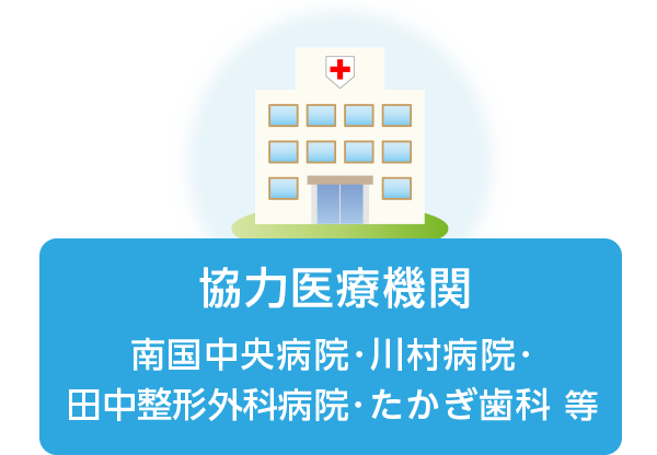 協力医療機関（南国中央病院・川村病院・田中整形外科病院・たかぎ歯科等）